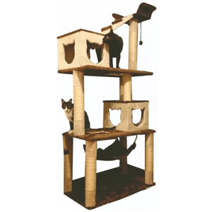 Gimnasio Rascador Para Gato + juguetes + Collar Para Gato Cafe Blanco