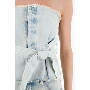 Camisa strapless en demin azul para mujer