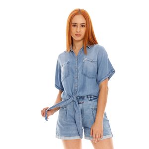 Camisa Manga Corta Denim Para Mujer Girbaud
