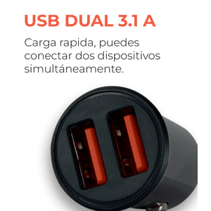 Cargador Para Carro Carga Rápida Usb Dual 3.1 Con 2 Entradas