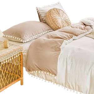 Edredon Tassels Doble Faz Beige Blanco