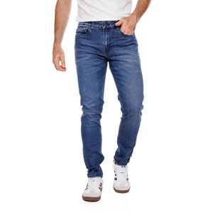 Slim Fit Jeans Tono Oscuro Con Desgastes