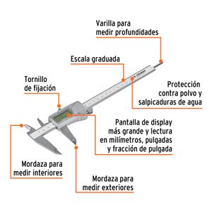Calibrador vernier digital 6" acero inox, std y mm