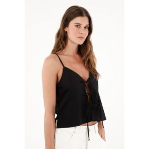 Camisa con escote en V negra para mujer