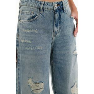 Jean azul wide leg con rotos para mujer