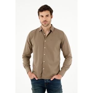 Camisa café manga larga para hombre