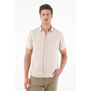 Camisa en 100% lino manga corta café para hombre