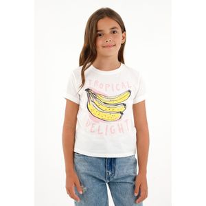 Camiseta crudo cuello redondo estampada para niña