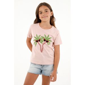 Camiseta rosada estampado palmeras para niña