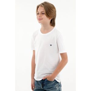 Camiseta blanca cuello redondo con raqueta bordada para niño