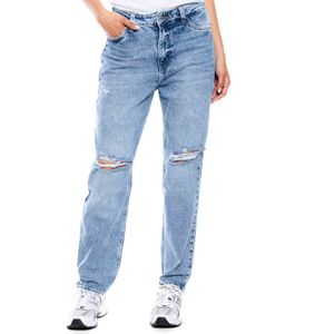 High Waist Mom Fit Jeans Tono Medio Con Rotos