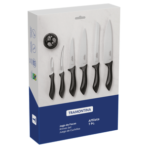 Juego de Cuchillos Tramontina Affilata con Láminas en Acero Inoxidable y Mangos de Polipropileno Negro 07 Piezas