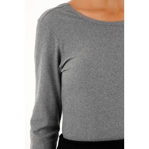 Camiseta gris manga larga en rib para mujer