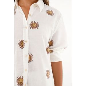 Camisa manga larga con estampado de soles para mujer