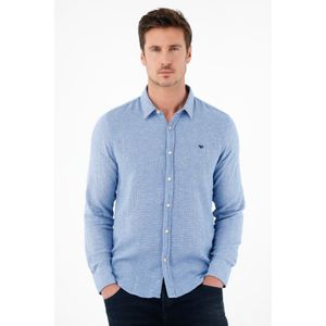 Camisa azul tela tipo tejida para hombre