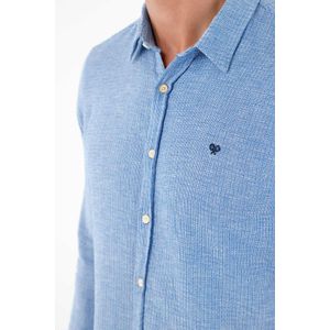 Camisa azul tela tipo tejida para hombre