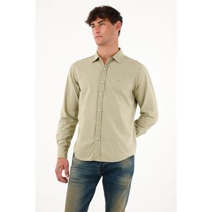 Camisa de tela oxford manga larga verde para hombre