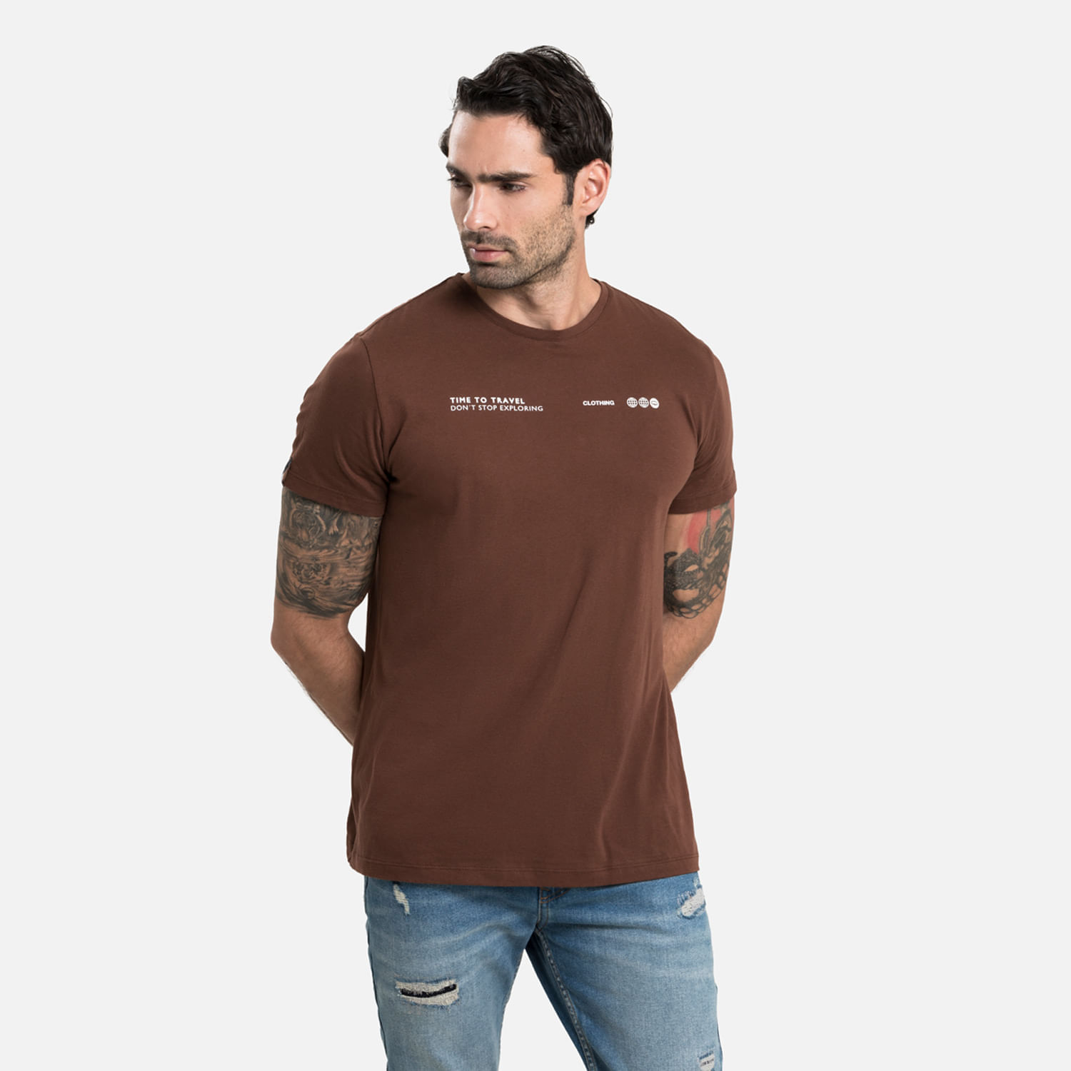 Camiseta Estampado Localizado Color Brunette Para Hombre - Agaval