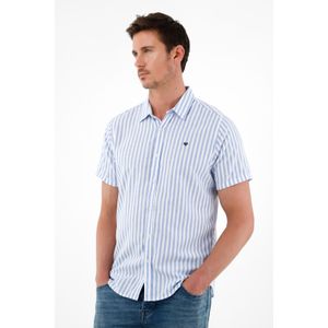 Camisa azul manga corta para hombre