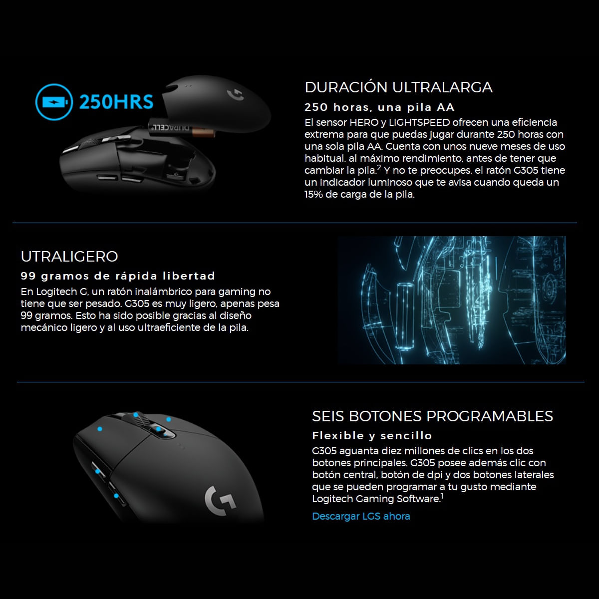 Mouse Gamer Inal Mbrico Logitech G305 Lightspeed 12000dpi NEGRO Agaval Image 
