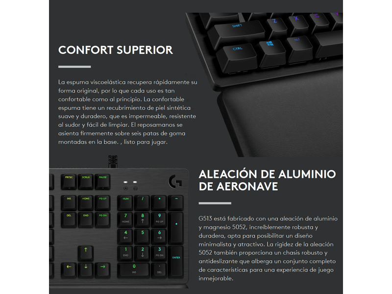 Logitech G513 CARBON Teclado Gamer Mecánico GX BROWN TACTILE