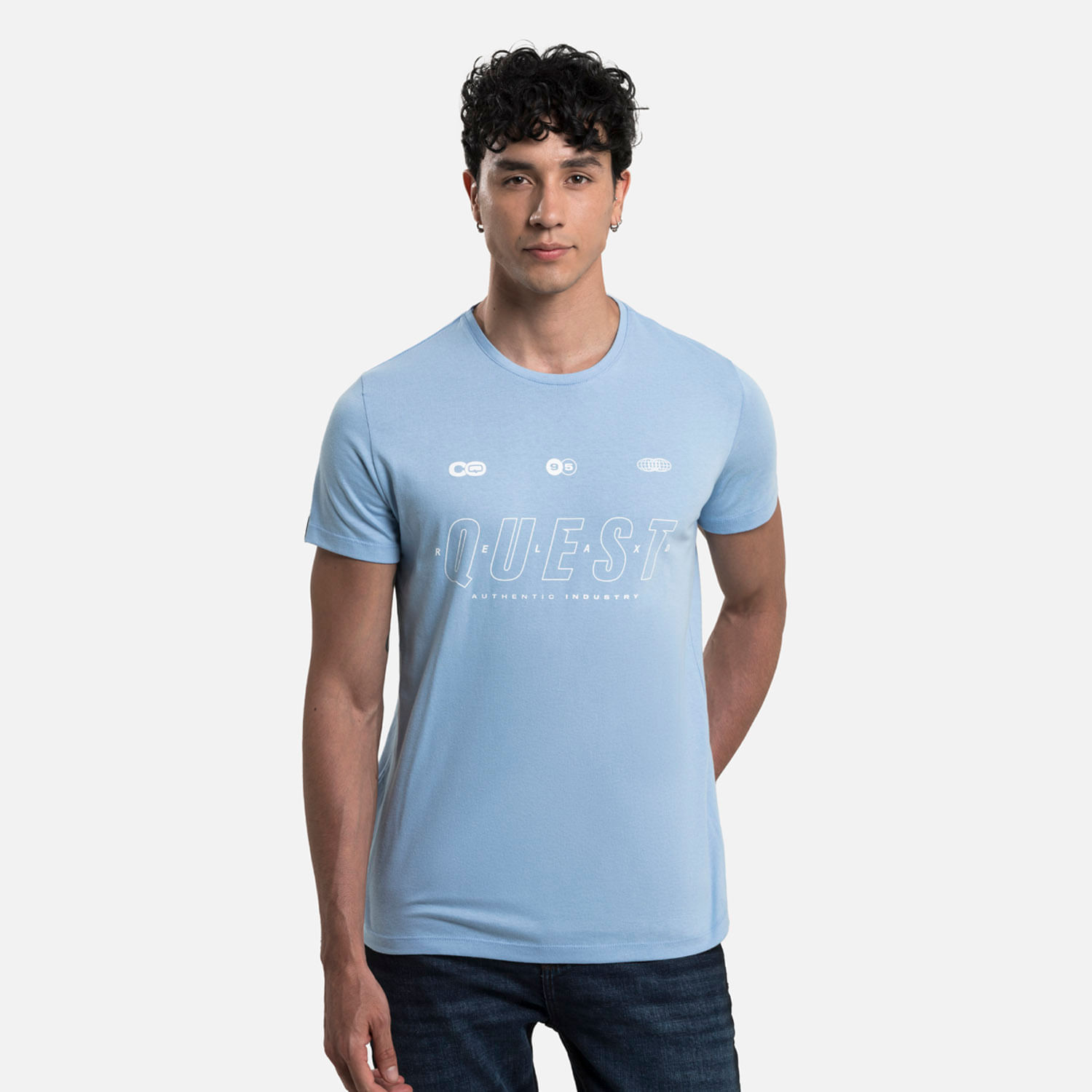 Camiseta Estampado Localizado Color Azul Chambray Para Hombre - Agaval