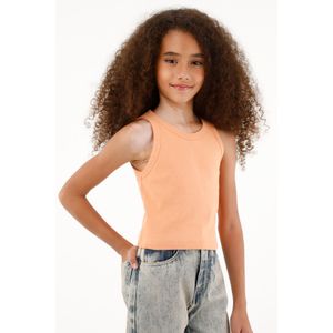 Camiseta naranja en rib para niña