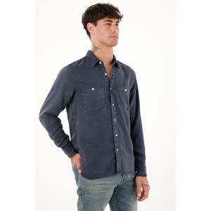 Camisa clásica manga larga azul para hombre