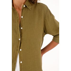 Camisa verde en 100% lino con aberturas para mujer