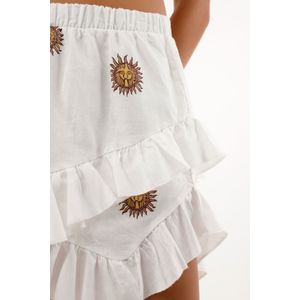 Falda corta con estampado de soles para mujer