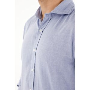 Camisa azul con diseño preteñido manga larga para hombre