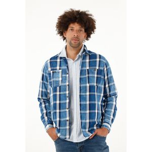 Camisa azul tipo leñadora para hombre
