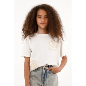 Camiseta crudo con bordado para niña