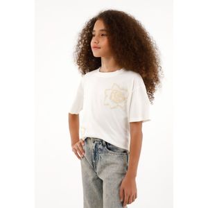 Camiseta crudo con bordado para niña