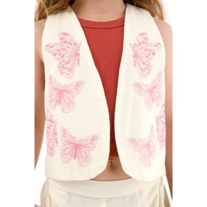 Chaleco con estampado de mariposas crudo para niña