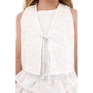 Chaleco en ojalillo blanco para niña