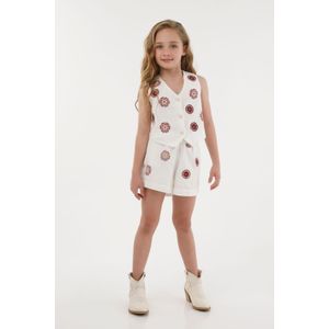 Chaleco con bordado de flores crudo para niña