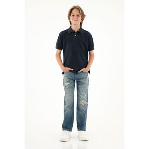 Polo con raqueta bordada azul para niño