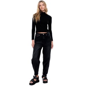 Barrel Jeans Black Denim Con Cortes Decorativos
