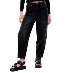 Barrel Jeans Black Denim Con Cortes Decorativos