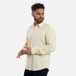 Camisa Manga Larga Color Amarillo Claro Para Hombre