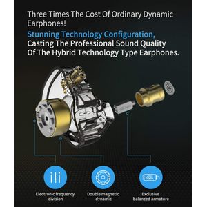 erjigo KZ ZSN Pro Dynamic Hybrid Dual Driver - Auriculares intrauditivos desmontables sin enredos para músicos intrauditivos (color gris sin