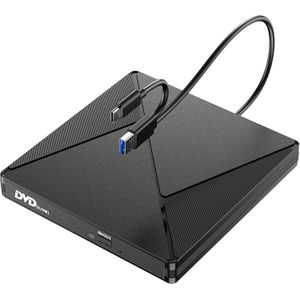 DVD Player for Laptop, External CD Drive for Mac, USB 3.0 USB C Portable CD Burner External Disk Drive, DVD Reader Writer ROM Drive Compatible with