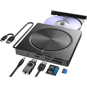Unidad externa de CD/DVD para laptop, reproductor de DVD para laptop, lector de DVD portátil 6 en 1, unidad ROM, grabadora de CD USB