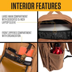 Carhartt Mochila clásica de 25 L, duradera y resistente al agua con funda para laptop de 15 pulgadas y múltiples compartimentos organizativos, marrón