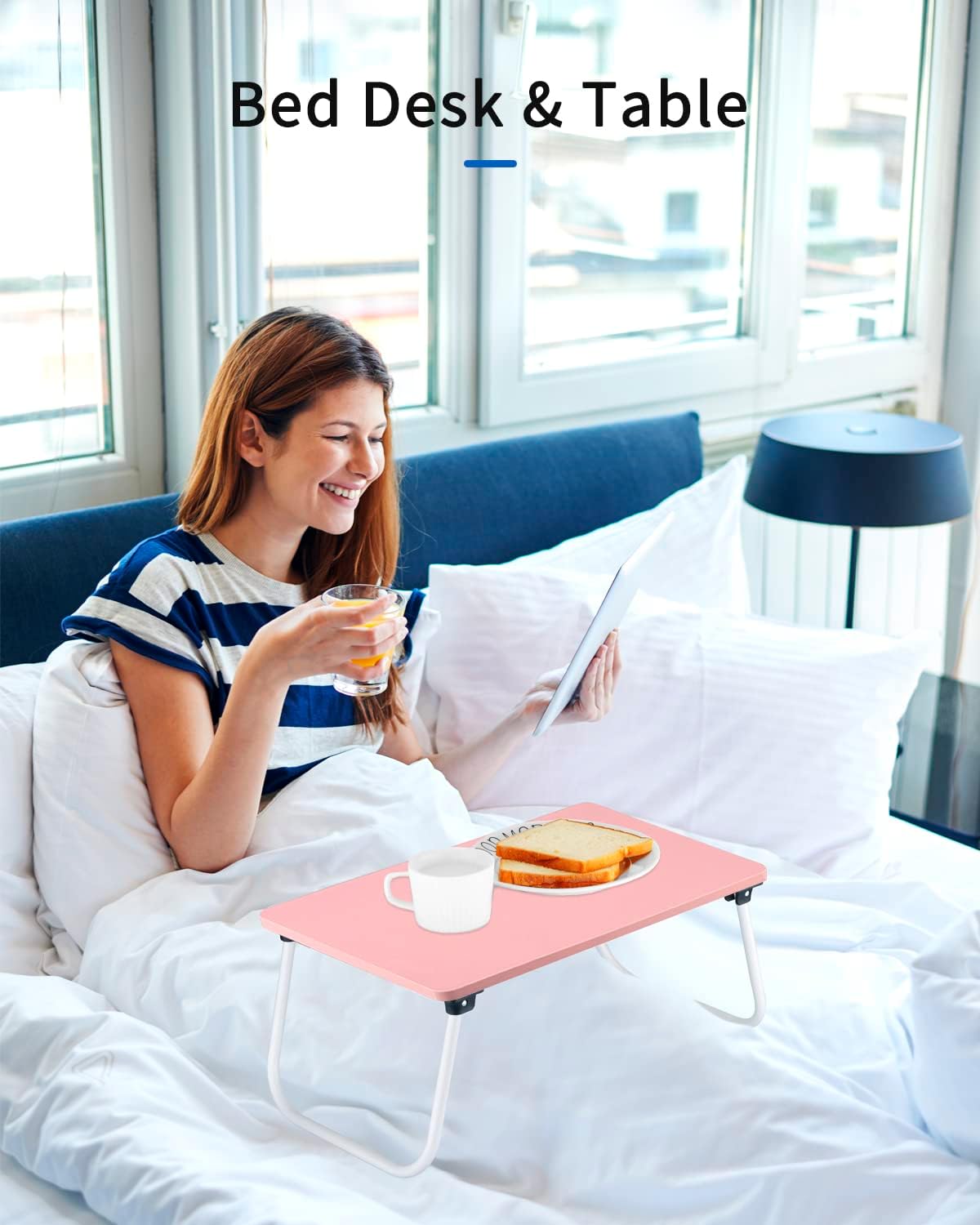 Mesa Portátil Para Cama O Sofá - Para Desayunar O Usar El Portátil, Plegable, Color Blanco