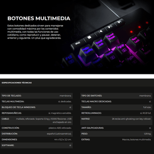 Teclado Gamer Redragon Shiva K512 RGB Multimedia / 6 Macros