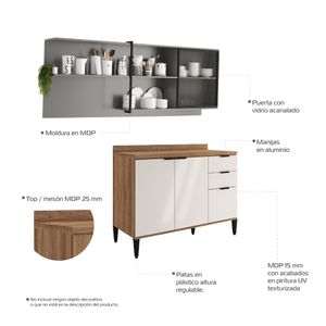 Cocina Integral en MDP 200cm con meson en MDP 4 puertas Beige con gris