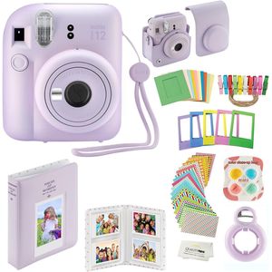 Fujifilm Cámara instantánea Instax Mini 12 con funda, calcomanías decorativas, marcos, álbum de fotos y más kit de accesorios (morado lila)