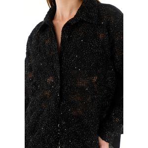 Camisa negra con detalles brillantes para mujer